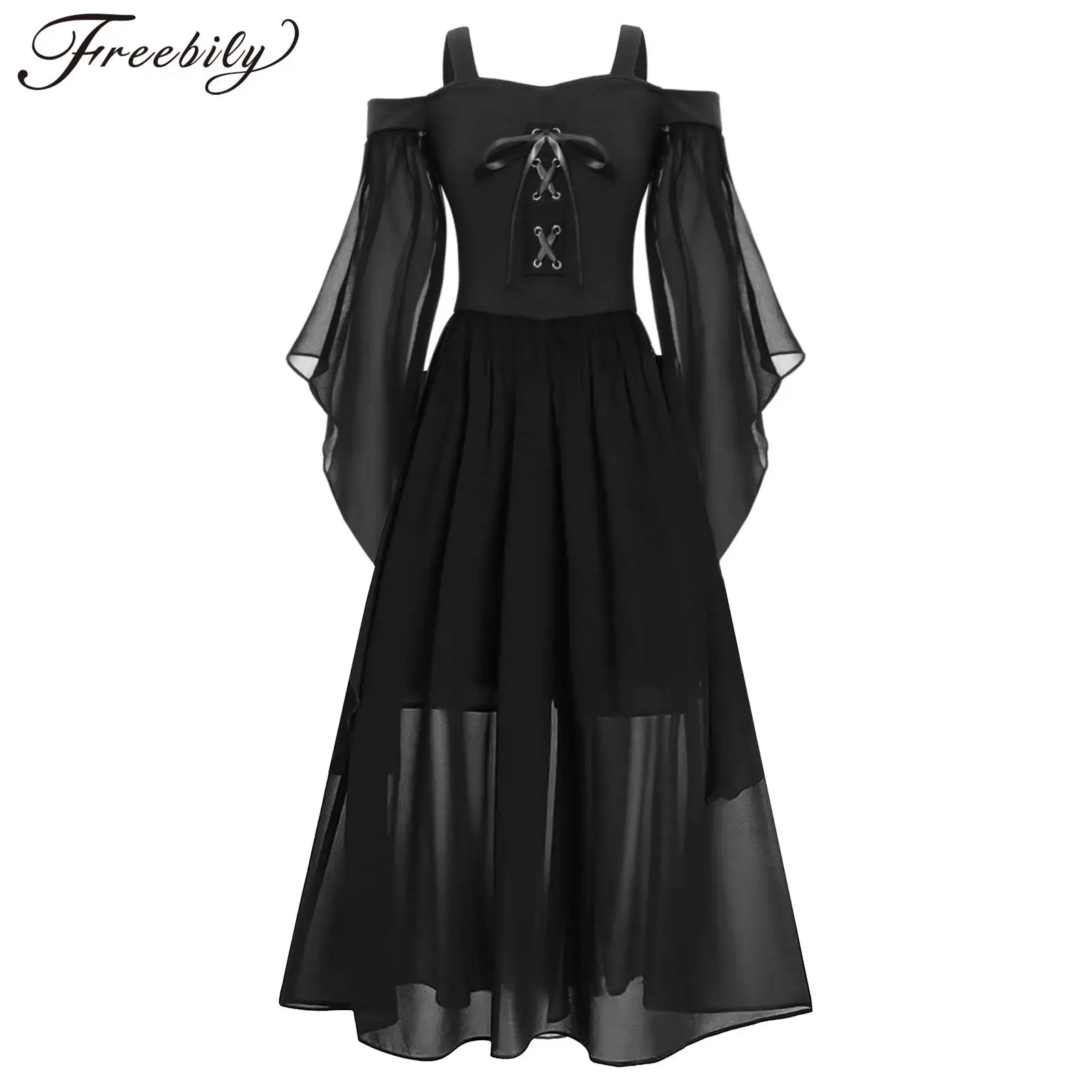 FJKVKDT Middeleeuwse jurk voor dames, met trompetmouwen, renaissance, middeleeuws kostuum, korset voor Halloween, Victoriaanse jurk, S2, XL FJKVKDT Middeleeuwse jurk voor dames, met trompetmouwen, renaissance, middeleeuws kostuum, korset voor Halloween, Victoriaanse jurk, S2, XL