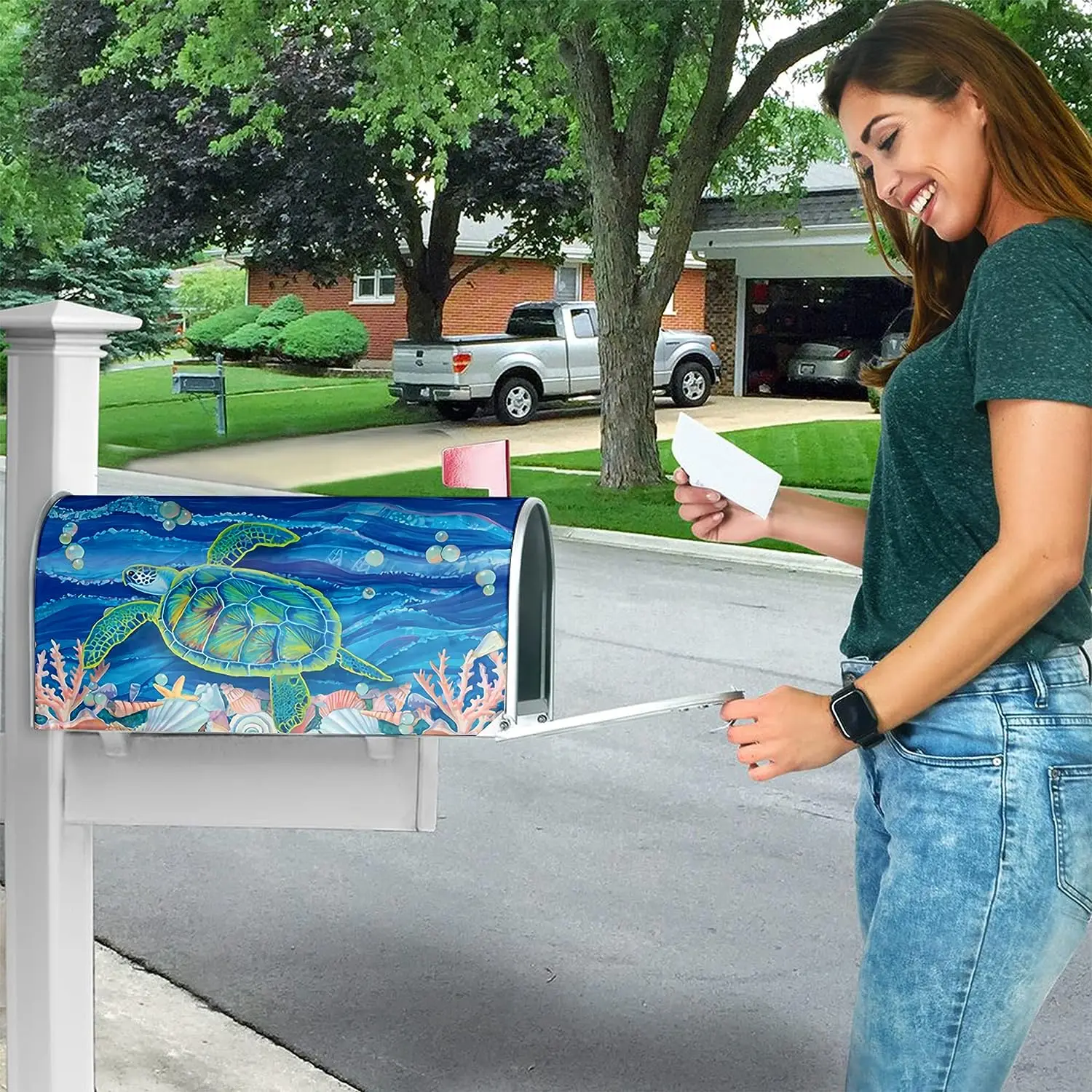 Sea Turtle Shells Mailbox Covers Magnetic Waterproof Post Letter Box Cover for Outdoor Garden Yard Decoration Large