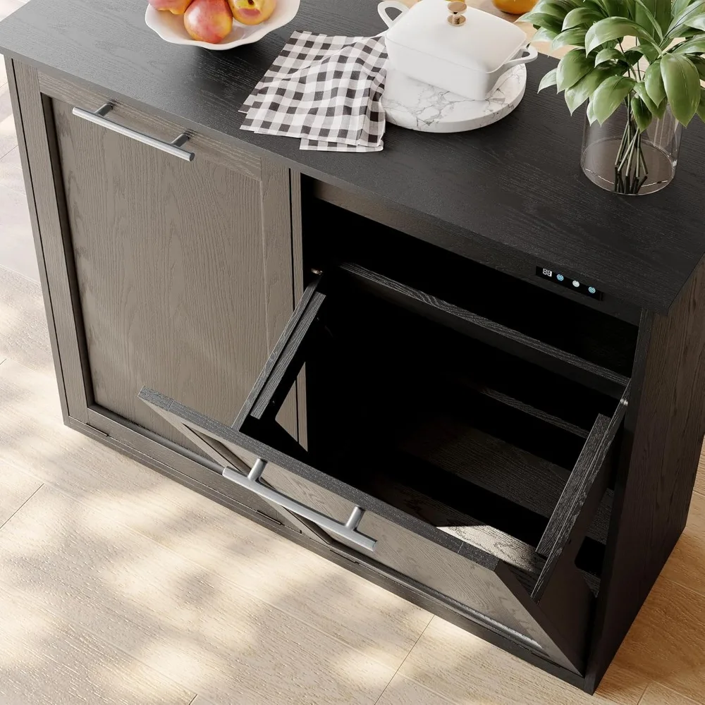 Tilt Out Trash Cabinet with Quick Installation and Deodorising Function, Wooden Freestanding Trash Can Cabinet Holds Up to 2x13