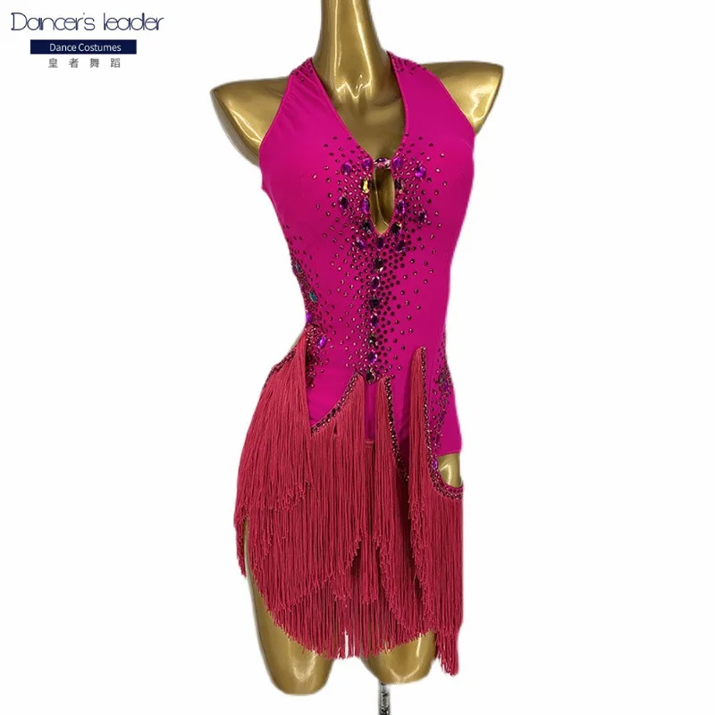

Latin Dance Dress High-end Customized Suspender Sequin Tassel Dance Dress Chacha Tango Female Adult Stage Professional Dress