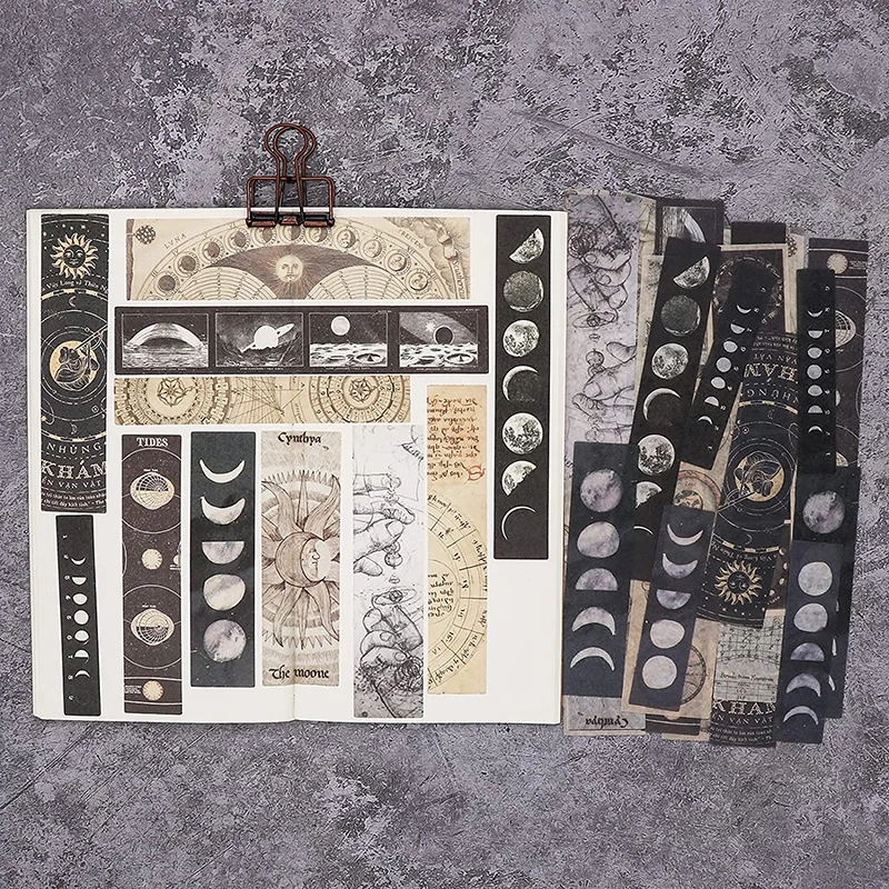 Decorative Stickers 40Pcs Vintage Astronomy Washi Stickers Decorative Space Planets Galaxy Sun & Moon Antique Maps Planner Sticker for Scrapbook