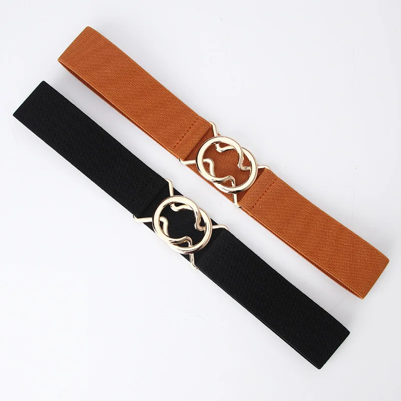 

New Single Loop Black Japanese Minimalist Elastic Waistband Women's Dress Slim Fit Waist Belt Circular Loop Buckle Waistband