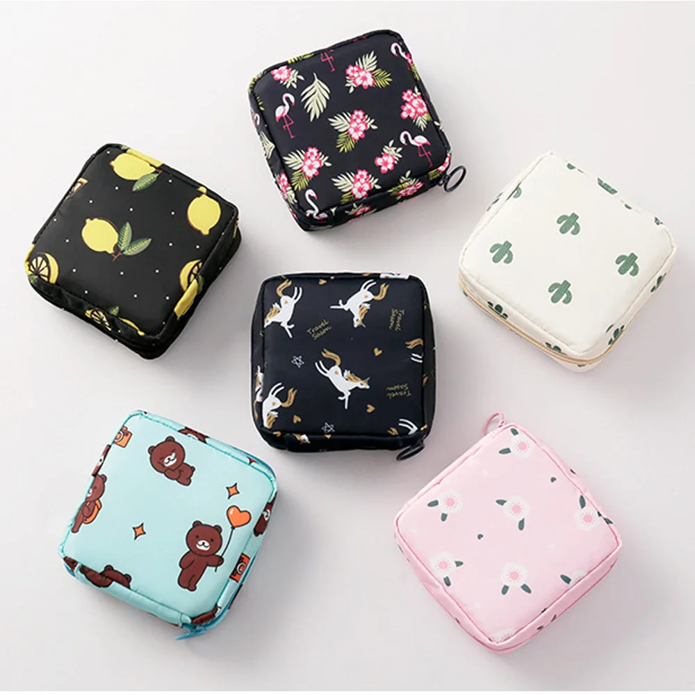 Borsa portatile per il ciclo mestruale, impermeabile, per la conservazione di assorbenti e tamponi, e piccole borse per il trucco, regalo per donne e ragazze. - immagine 6