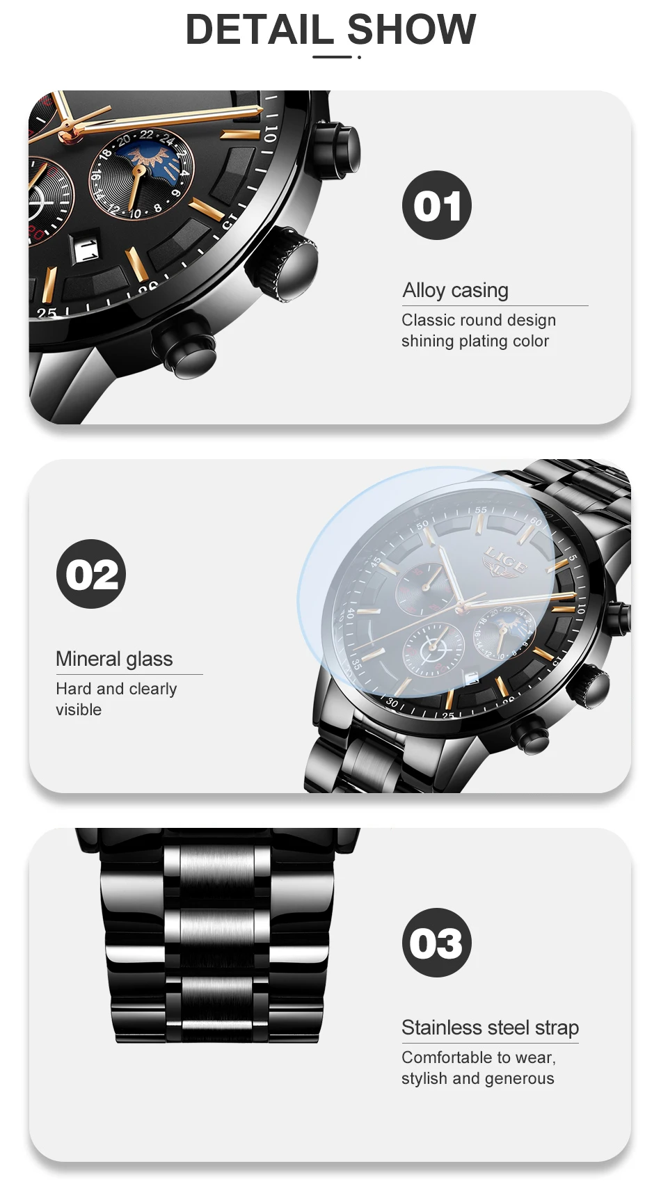 LIGE Men Watches Steel Wristwatch Sport Waterproof Chronograph Analog Quartz Watch Man Business Date Clock Luxury Watch for Men