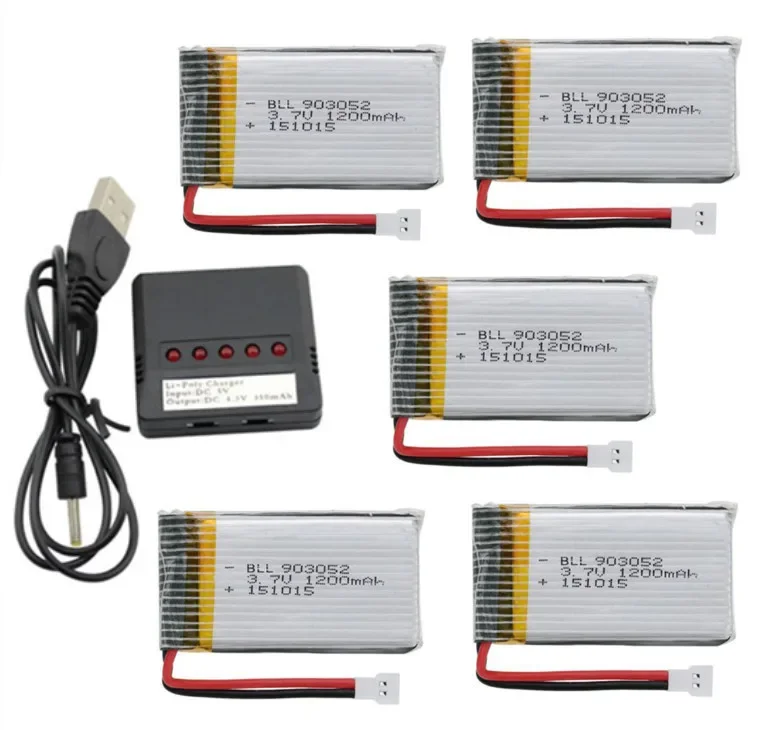 5 шт. * 3,7 в 1200 мАч литий-полимерный аккумулятор + зарядное устройство USB для Syma X5sw X5sc X5s X5sc-1 / H5p Rc Quadcopter, запасные части, обновленная батарея