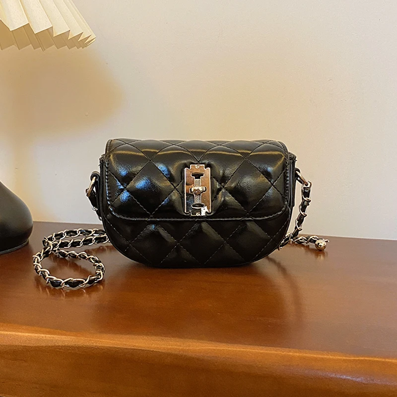 

Женская сумка через плечо с замком и пряжкой, летняя женская клетчатая сумка через плечо с клапаном и цепочкой, Элегантная универсальная сумка, 2024