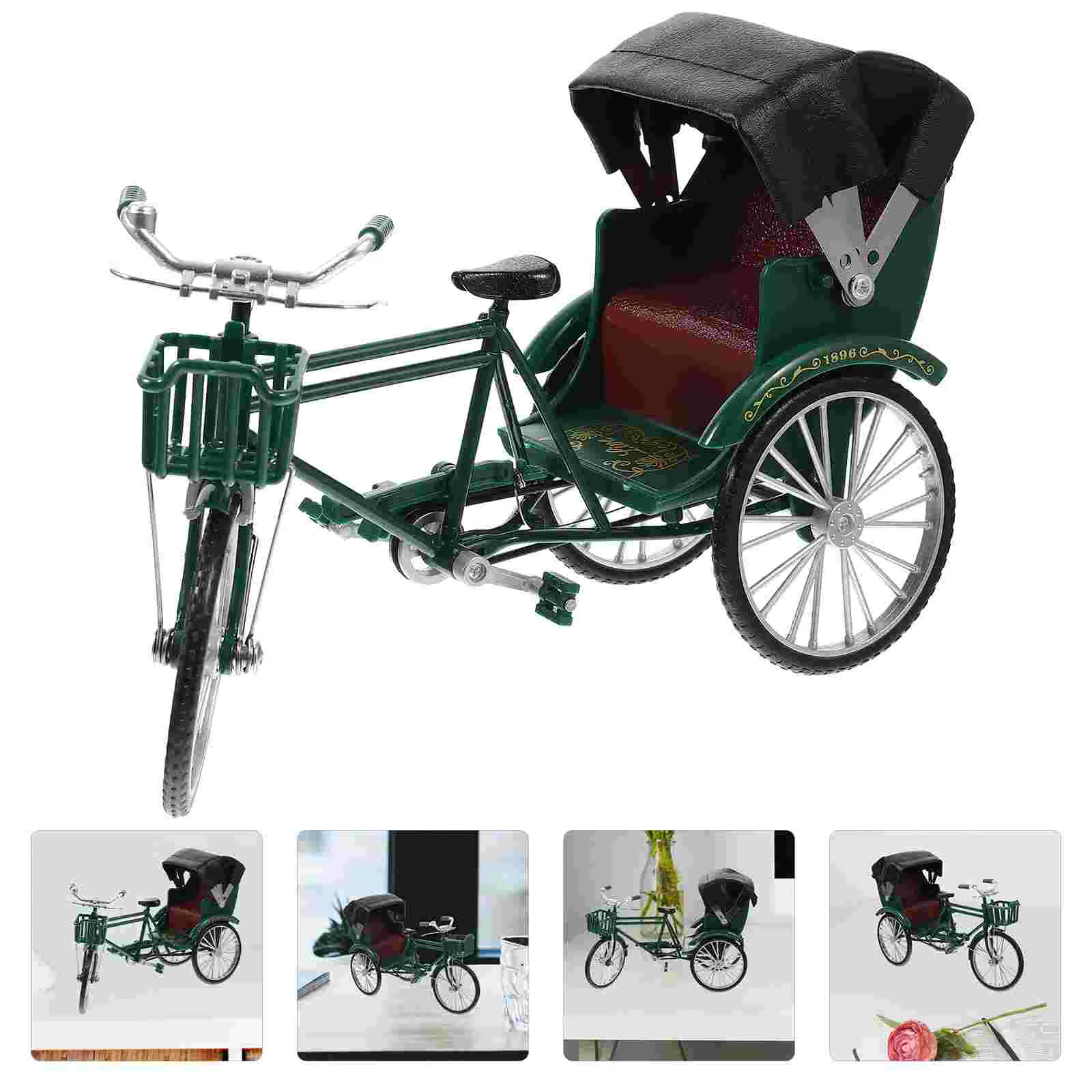 

Mini Bike Rickshaw Figurine Vintage Motorcycle Model Iron Decorative Bicycle Classic Bike Sculpture Vehicles