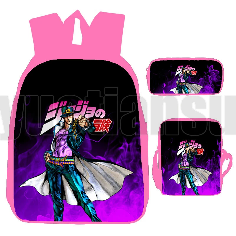 

Fashion Japan Killer Queen Bookbag 3D Anime Jojo Bizarre Adventure Backpack 16 Inch School Bags for Teenager Girls 3 In 1 Set