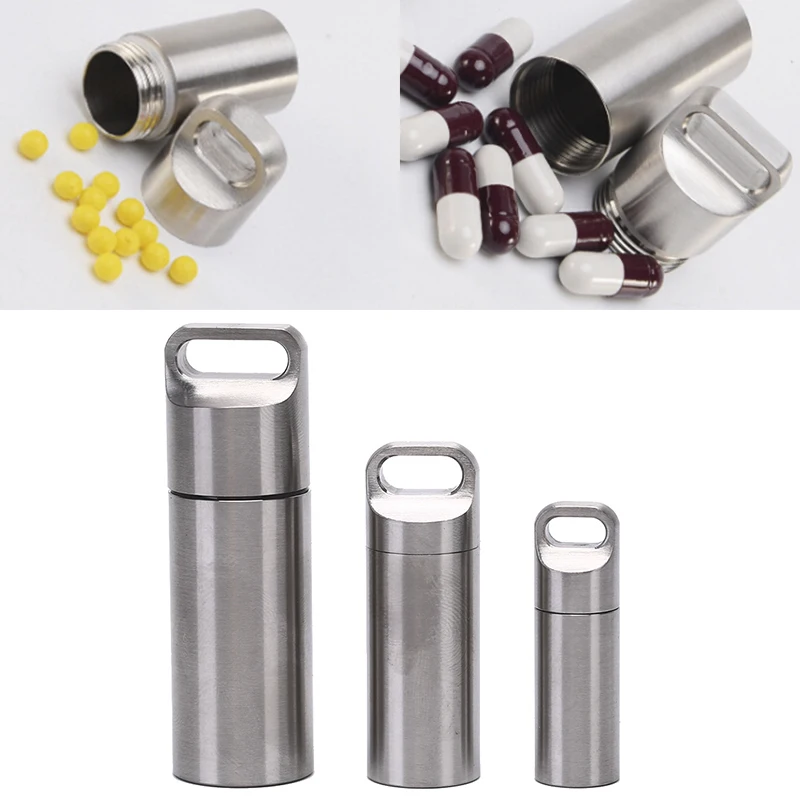 1PCS Outdoor Survival Pill Box Container Stainless Steel Mini Waterproof Capsule Seal Bottle Capsule Pill Bottle Tank