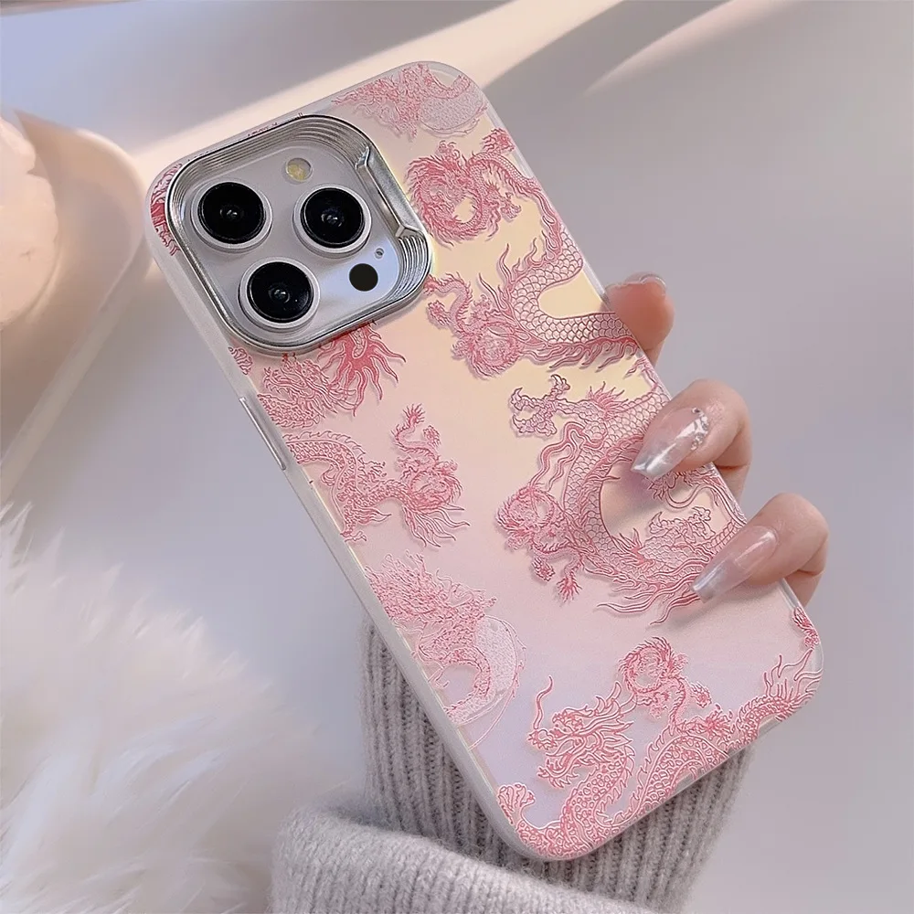 Etui na telefon Pink Chinese Dragon do iPhone'a Pro Max Plus Glitter Mythical Beast Etui na telefon