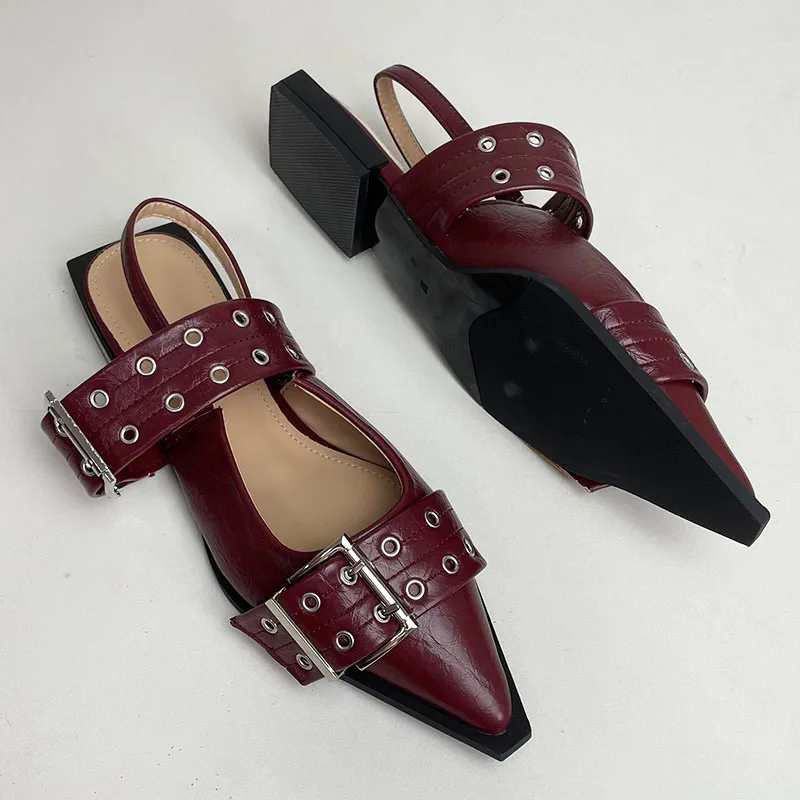 Designer Fashion Big Size 43 Footwear Women Flats Shoes Luxury Female Buckle Slingback Pointed Toe Ladies  Flat With Shoes 3