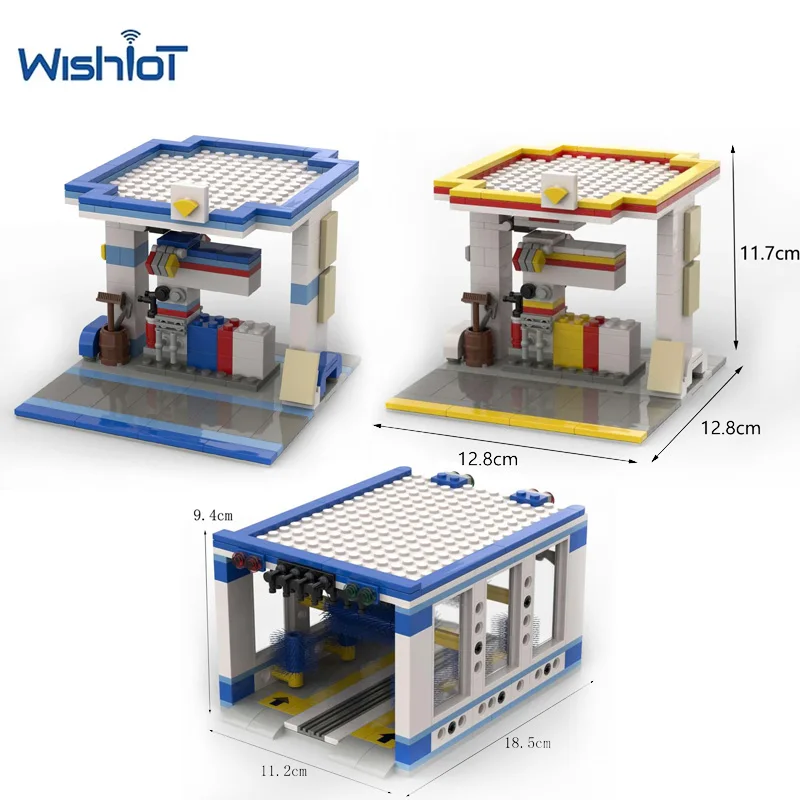 Modèle de station-service MOC, blocs de construction, lavage de voitures automatique, assemblage éducatif, petites briques MOC, jouets DIY pour garçons, cadeaux
