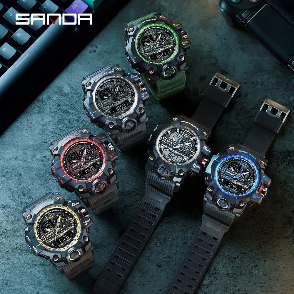 SANDA Fashion Mens Watches LED Sport Waterproof Watches Mens Top Luxury Brand Digital Male Quartz Wrist Watch Relogio Masculino