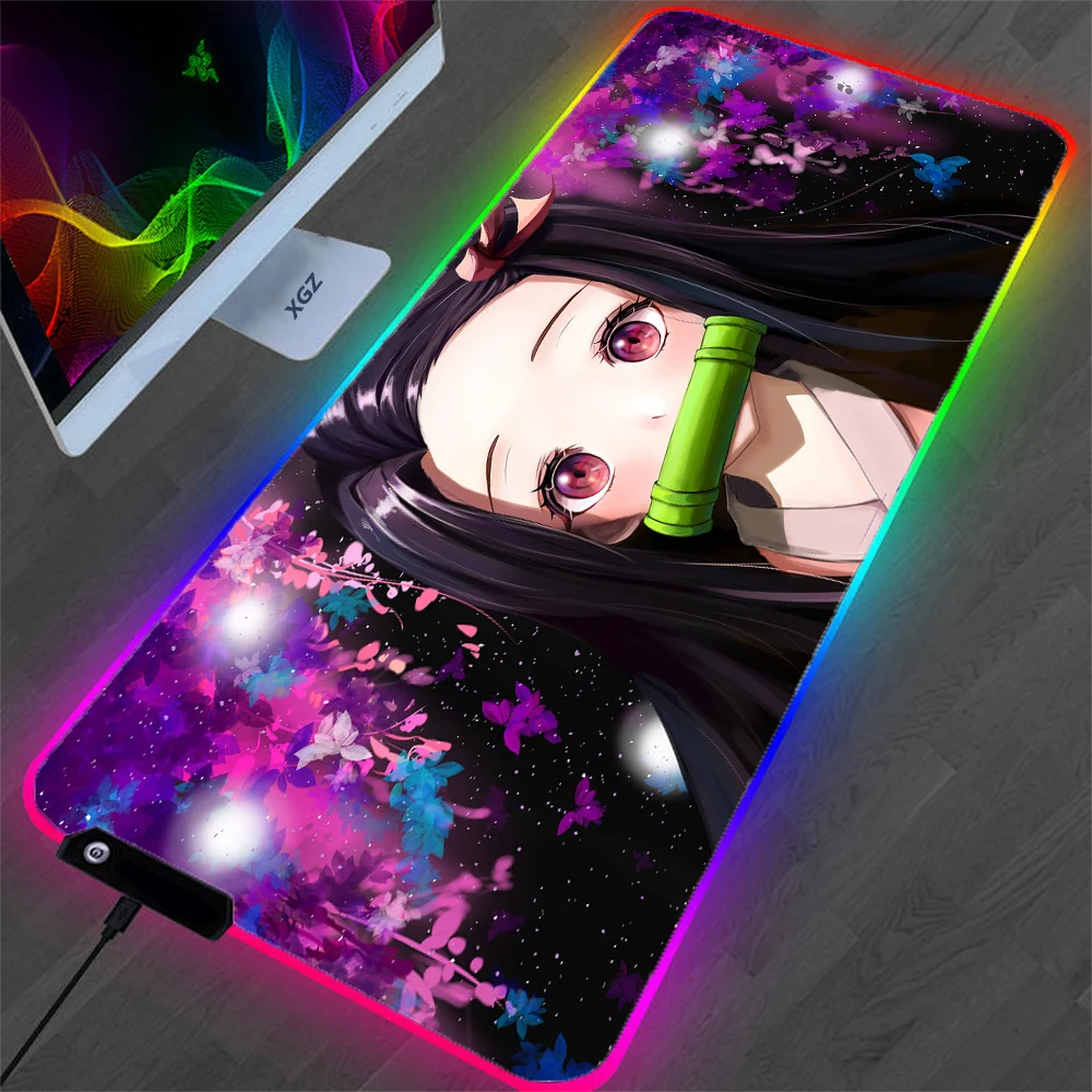 

Kimetsu No Yaiba LED Light Gaming Mouse Pad Anime Demon Killer RGB XXL Locking Mouse Pad Keyboard Desk Pad Computer MousePad