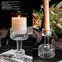 Glass Candle Wick Holder Clear Pillar Table Design Candlestick for Dining Decor 6