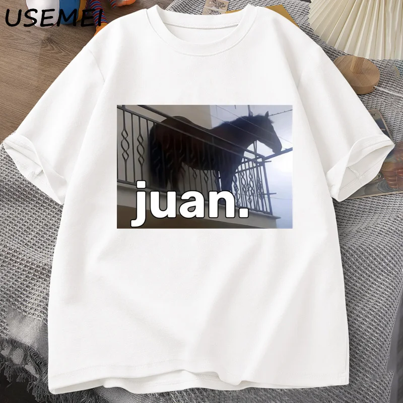 Juan Silly Horse on Balcony Dank Meme Graphic T Shirts Funny Man O Neck Casual Short Sleeve Tee Shirt Summer Tops Oversized 2