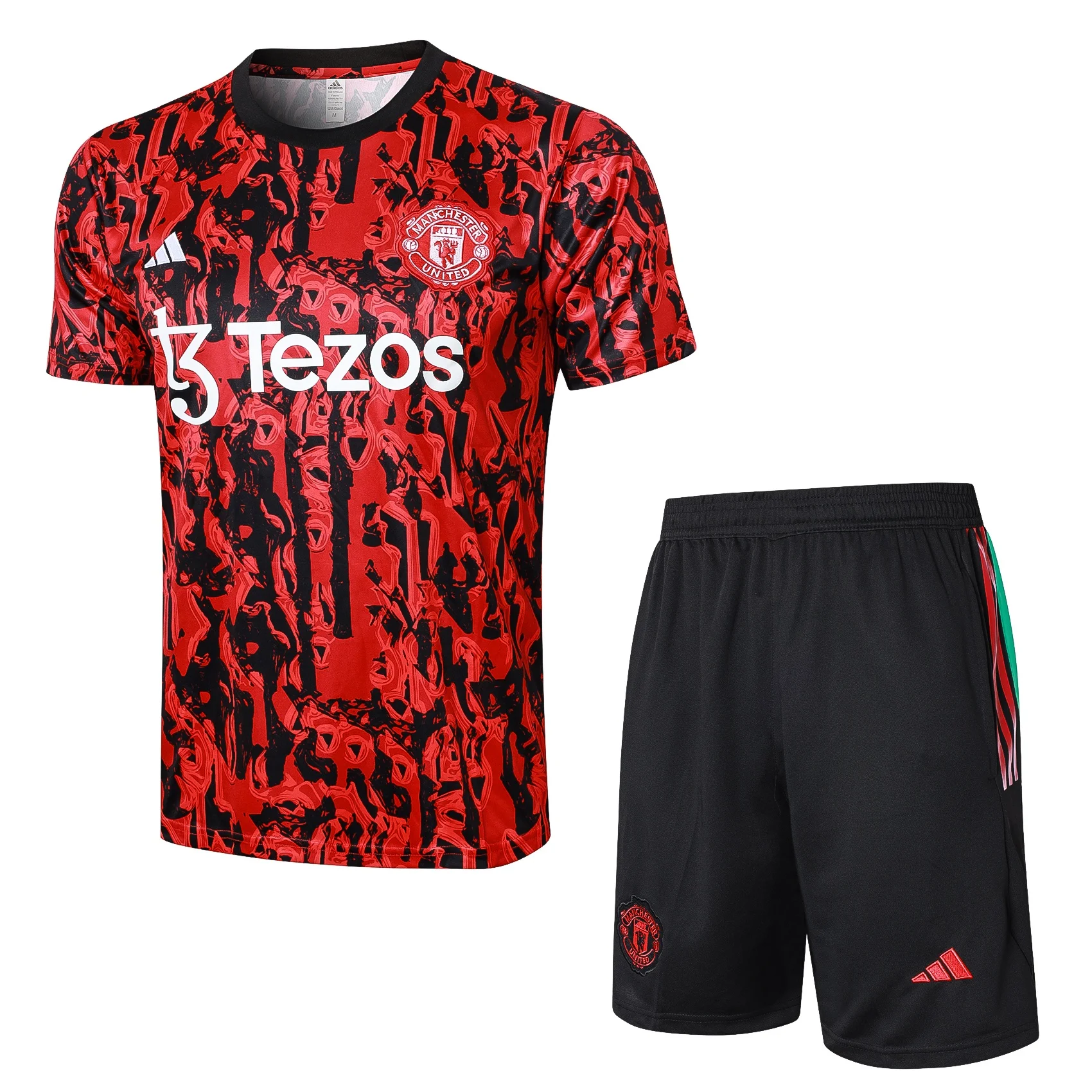 Adidas Soccer Jerseys Men Athletic Fashionable Short-sleeved Above-the-knee Shorts Polyester Training Suit Red Black