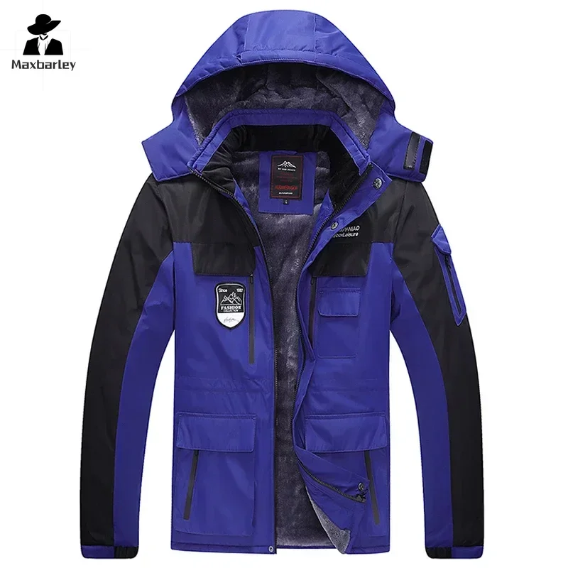 Men's Winter Jacket Fleece Thick Warm Waterproof Hooded Padded Parka Male Big Size Coat 8XL Zip-up Outerwear Korean Windbreaker
