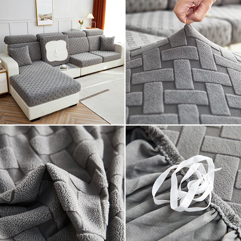Square Jacquard Cushion Cover for Living Room Solid Stretchy Sofa Cover Velvet Couch Sofa Protector Seat
