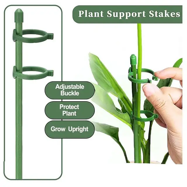 10Pcs Plant Support Stakes 12 Inch Green Plant Sticks With Adjustable Retaining Ring Indoor Outdoor Garden Flower Pot Stand 4