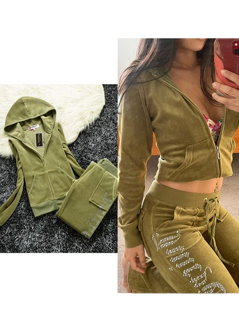 YICIYA Juicy Tracksuit Spring/Fall 2022 Women's Brand Velour Tracksuit Suit Women Velvet Zipper Sweatshirt And Pants Fat Sister Army Green set