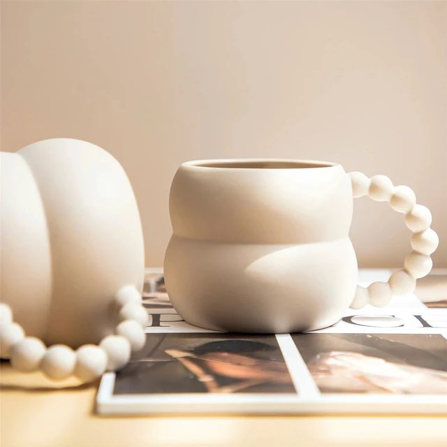 Handmade Wavy Breakfast Mug,Creative Colored Big Handle cup,Funky Ceramic  coffee Mugs,Irregular Nordic Pottery Coffee Tea Cups - AliExpress