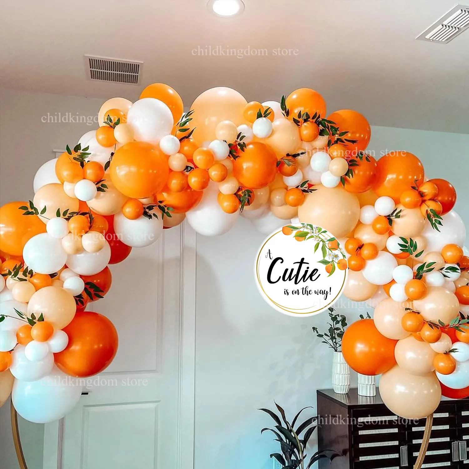 A little Cutie is on the way Baby Shower Welcome Sign Foam Board Round Orange Welcome Sign Personalized Birthday Party Direction