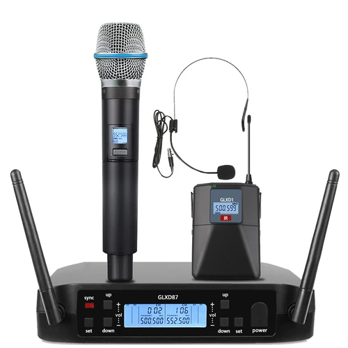 SOMLIMI 전문 무선 마이크, GLD BET87, 2 채널 UHF 헤드셋 마이크, 연설 파티 모임, 500-599MHZ 2
