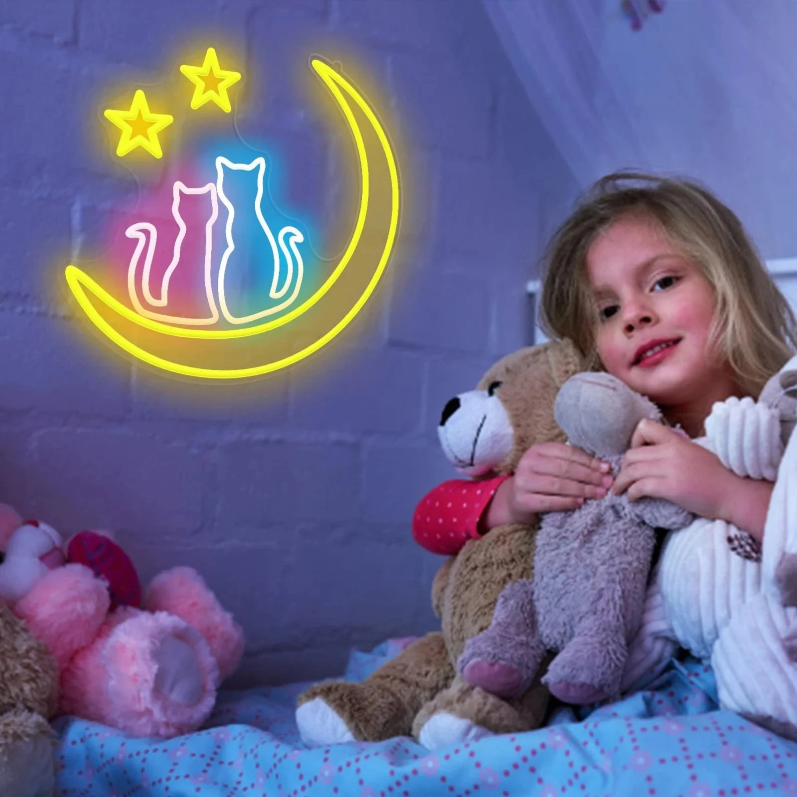 

Cat Moon Neon Sign USB Powered for Room Decor, LED Neon Light Dimmable Night Light for Party Kids Room Wall Art Birthday Gift