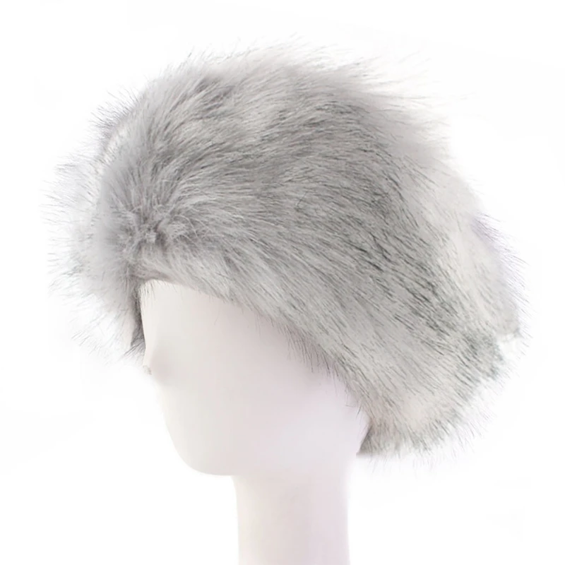 FAUX FUR Winter Grey City Chic Soft/Fluffy Headband/Neckband Ski Lodge Dramatic Ski Style Faux Fur Headband, Ear Warmer + Neckwarmer in  main image 4