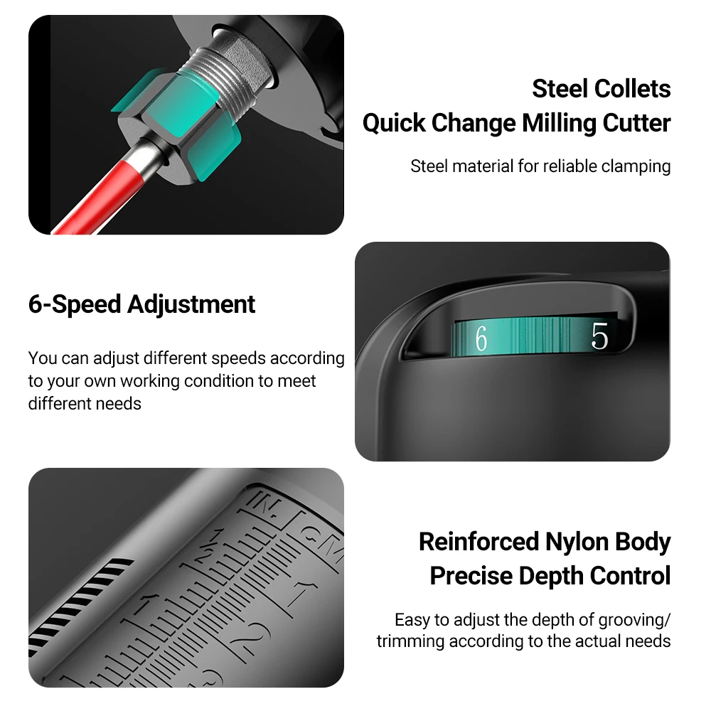 800W Electric Trimmer 33000RPM Woodworking Compact Wood Router Tool Copper Motor 6-Speed Adjustable DIY Milling Trimming Machine 5