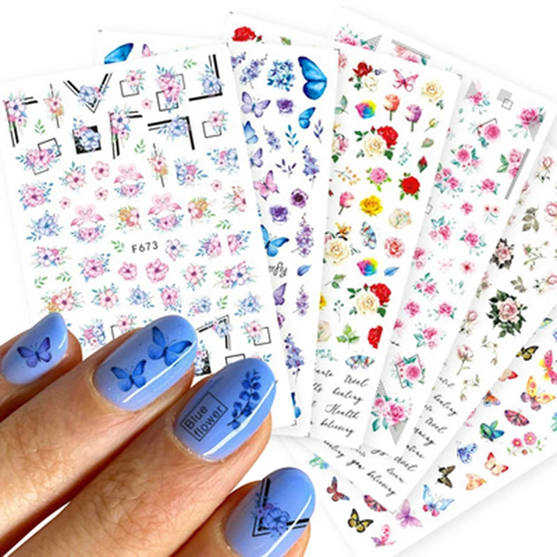 Luxury Nail Design Colorful Butterfly Nail Sticker 3D Fruit Floral Nail Art Slider Geometric Nail Art Accessories Sticker 2