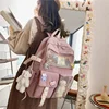 Buckle Badge School Backpack Candy Color Fashion Cute Schoolbag Shoulder Student Bag Teenage Girls College Backpack 3