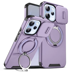 Shockproof Hybrid Magnetic Stand Phone Case with Slide Lens Camera Armor Protective Cover for Reno 15Pro Max (Purple)