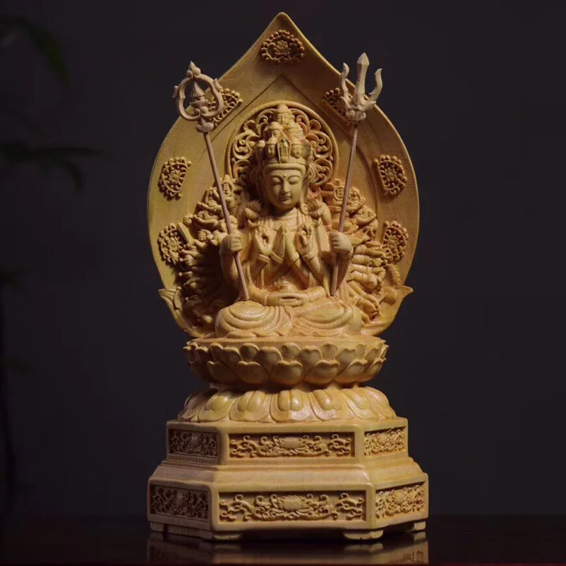 

Cliff Cypress Wood Carving Sitting On A Lotus Platform Thousand Handed Guanyin Buddha Statue Taiwan Ornaments Home Decor