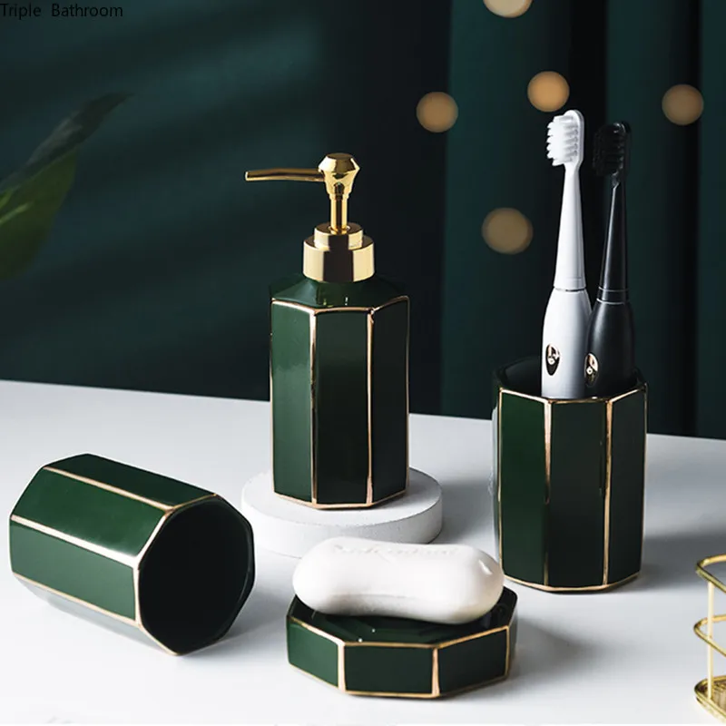 

Phnom Penh Ceramics Soap Holders Gargle Cup Liquid Soap Dispenser European Bathroom Toiletry Set Four Piece Set Washing Tools