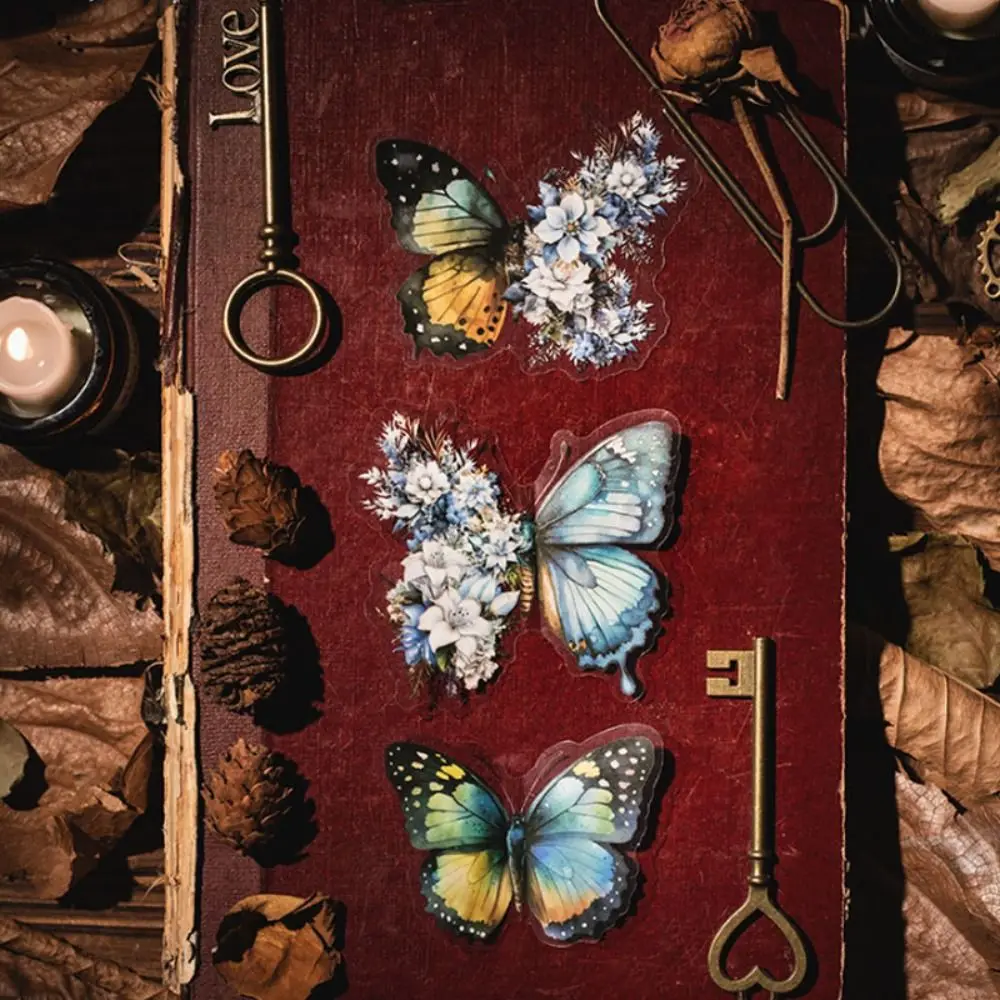 

30pcs Vintage Butterfly Stickers Romantic PET Waterproof Scrapbook Stickers DIY INS Style Diary Stickers Postcard Decoration