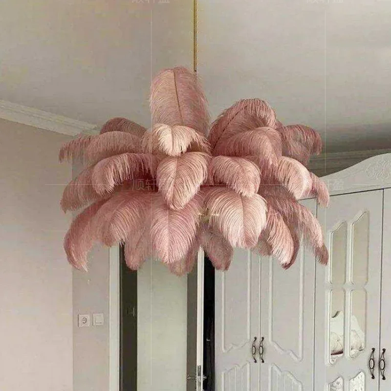 Nordic Ostrich Girl Ins Feather Art Living Room Chandelier Bedroom Indoor Hanging Lamp Chandelier Home Decoration Ceiling Lamps 3