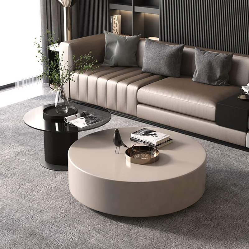 

Tea table cabinet customized.ATUNUS modern design italian round coffee table with 2 solid wood drawers and glass top end table s