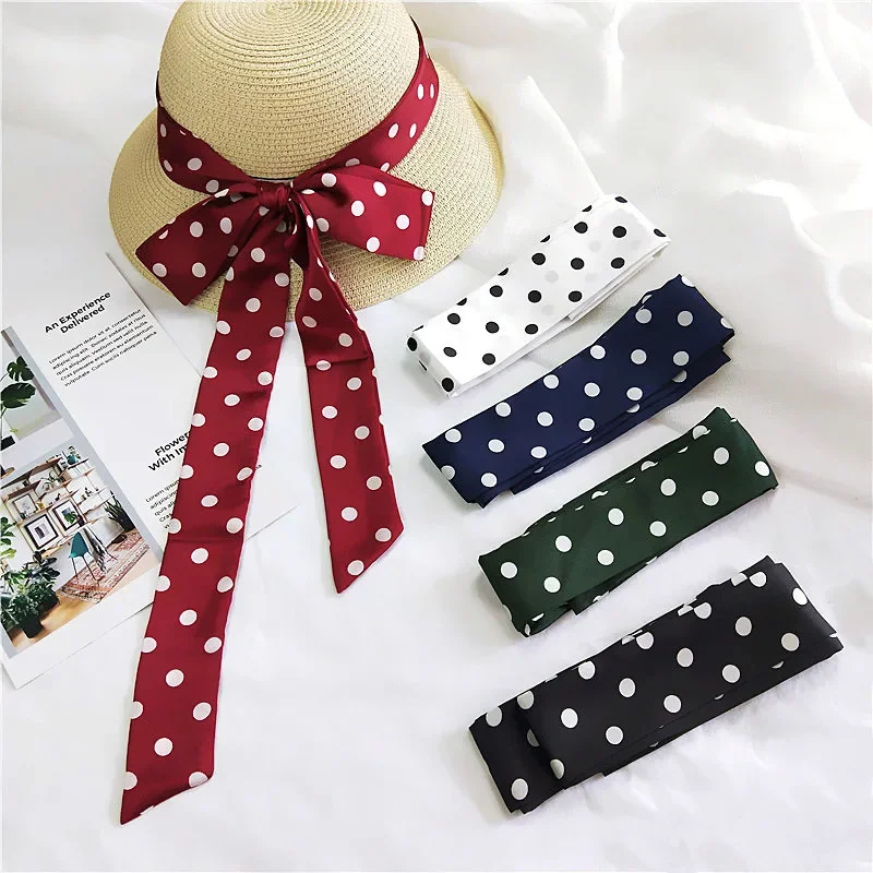 

200cm Length Polka Dot Thin Long Silk Scarf Ribbon Bag Scarf Headband Neckband Neckties Neckerchief Hair Scarf