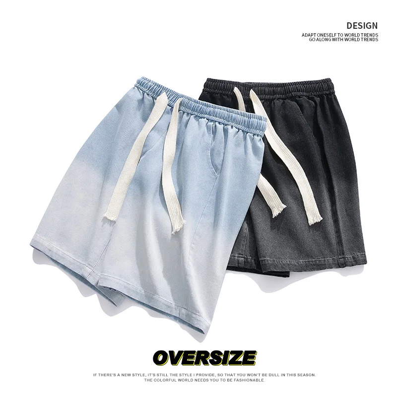 2023 Japanese flat denim shorts men loose Korean version of Japanese Hong Kong fashion brand cargo shorts