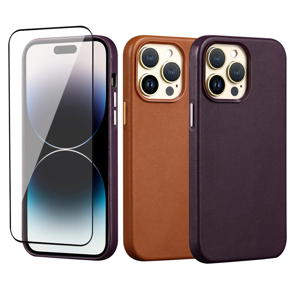 

Оригинальный кожаный чехол для iPhone 14 13 Pro Max Magsafe с защитой экрана 14 Plus 14Pro, Магнитный чехол для беспроводной зарядки