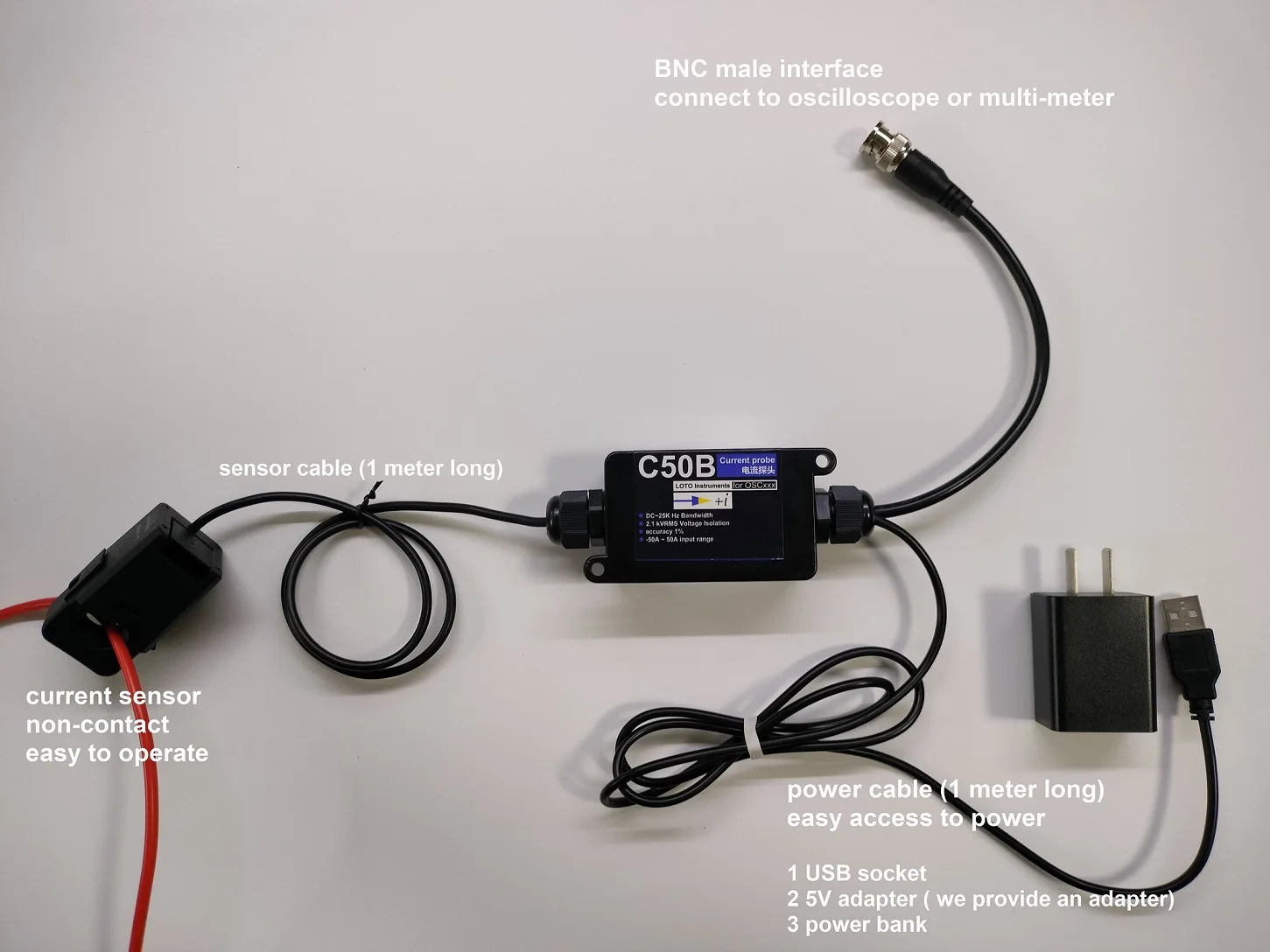 LOTO Standard Current Probe(Current Clip), Model C10B, AC/DC, 25KHz, Universally Compatible Oscilloscope Current Probe oscilloscope probe