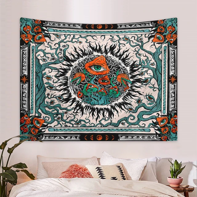 Tapisserie bohème de poulpe de champignon de soleil brûlant, tapisserie de créature marine d'oeil psychédélique 1 pièce 2