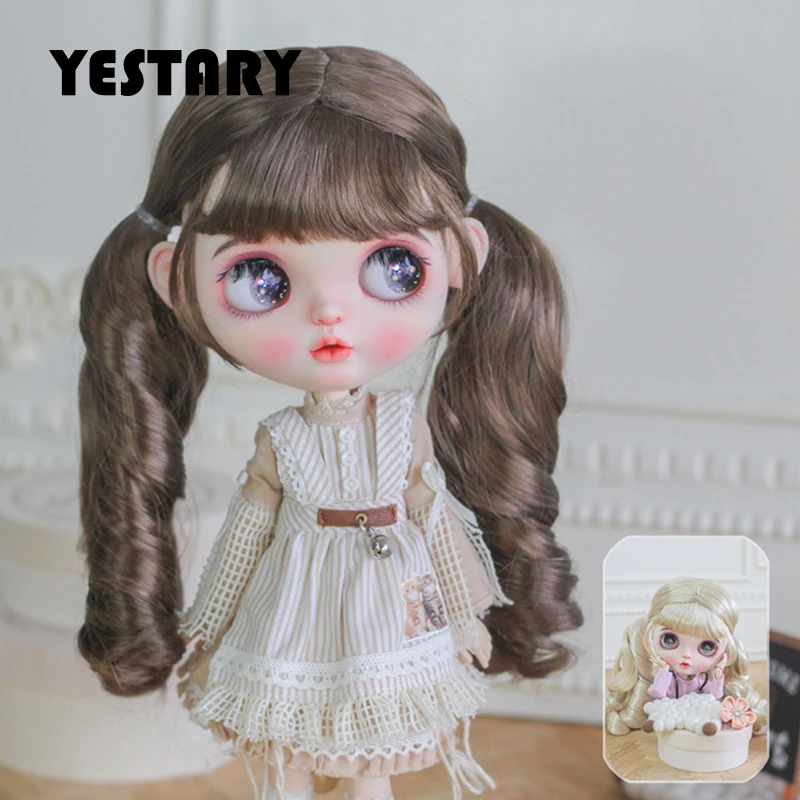 

YESTARY BJD Blythe Doll Faux Mohair Wig Tress For Dolls Accessories Wigs Egg Roll Double Ponytail Bangs Wig Girls Christmas Gift