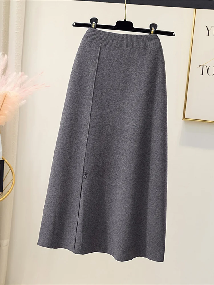 golf skirt 2021 Women Autumn Winter Thick Warm Knit Side Slit Midi Long Skirt Harajuku Korean Style High Waist A Line Skirt Female nike tennis skirt Skirts