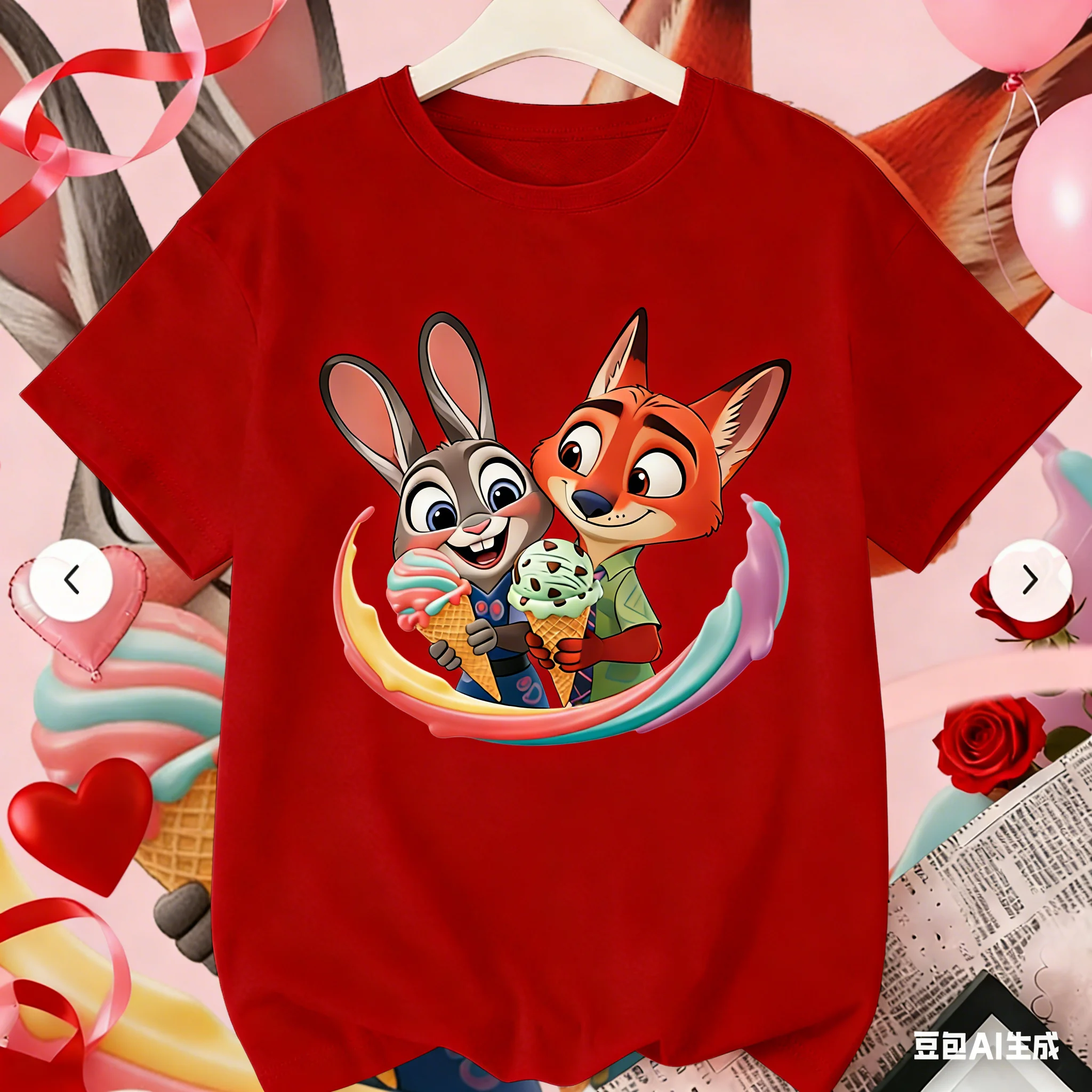 Zootopia Judynick 프린트 아동용 면 티셔츠, 소녀용 다용도 캐주얼 탑, 여름 반팔 라운드 넥 아동복