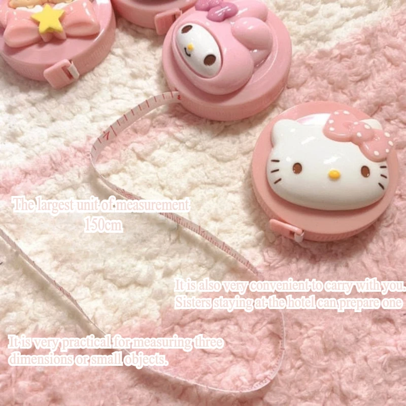 Sanrio Kawaii Hello Kitty Cartoon Cute Mini Measuring Tape 1.5m Automatic Retractable Portable Cinnamoroll Small Measuring Tape