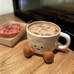 Cartoon Couple Ceramic Mug - Cute Breakfast & Drinkware - 350ml (Yellow)