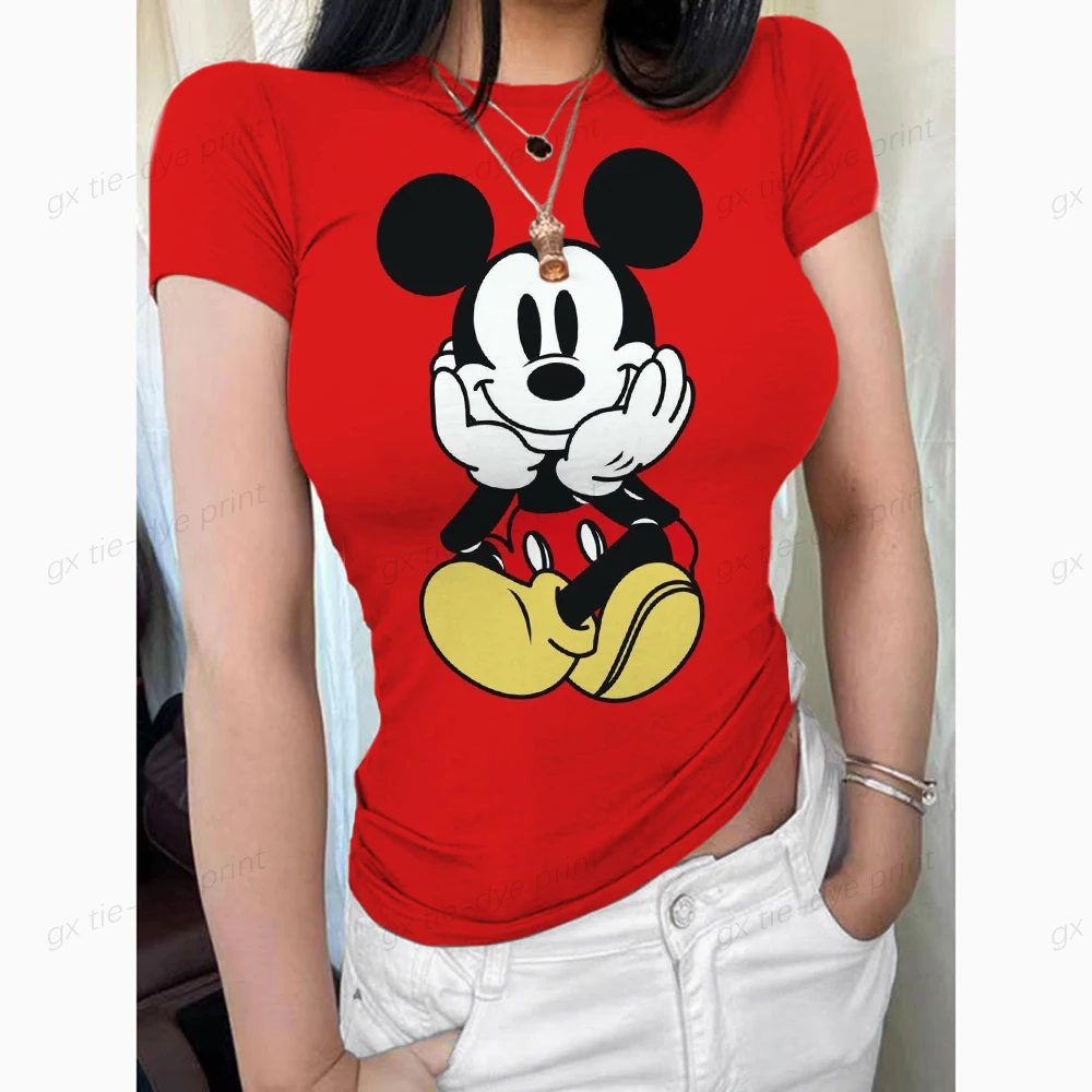 thumbnail image 1 of Camisetas de manga corta con cuello redondo y doble forro para mujer de Mickey Mouse, camisetas básicas, colección Smoke Cloud Pro, 1 of 4
